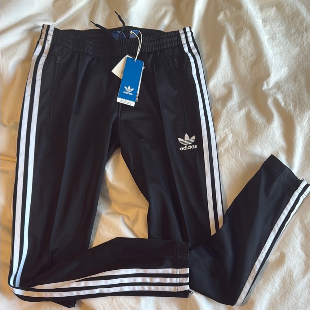 Adidas Black and White Sweatpants with Tapered Fit